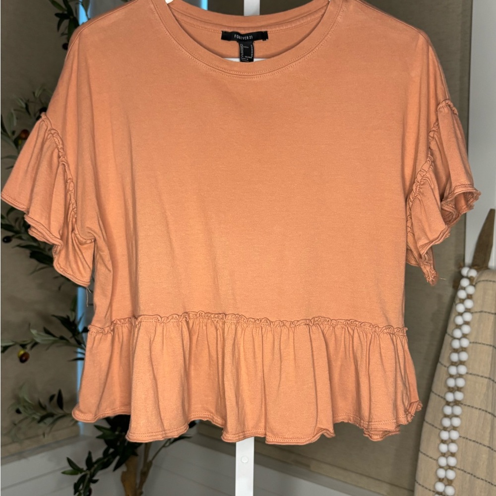 Forever 21 Apricot Cropped Babydoll Ruffle Top, Medium
